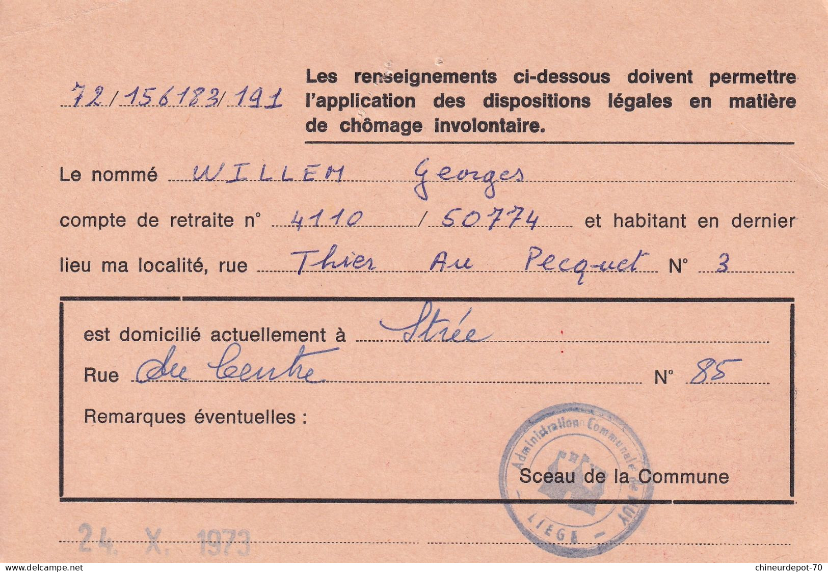 1973 Huy Lois Sociales Fonds De Securite D Existence Des Ouvriers De La Construction Bruxelles Strée Willem Georges - Brieven En Documenten