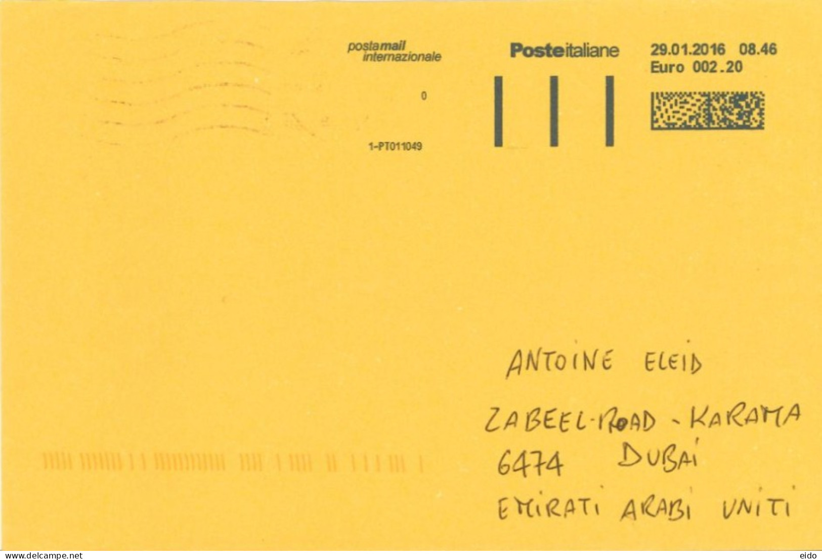 ITALY. - 2016, POSTAL FRANKING MACHINE COVER TO DUBAI. - 2011-20: Marcofilie