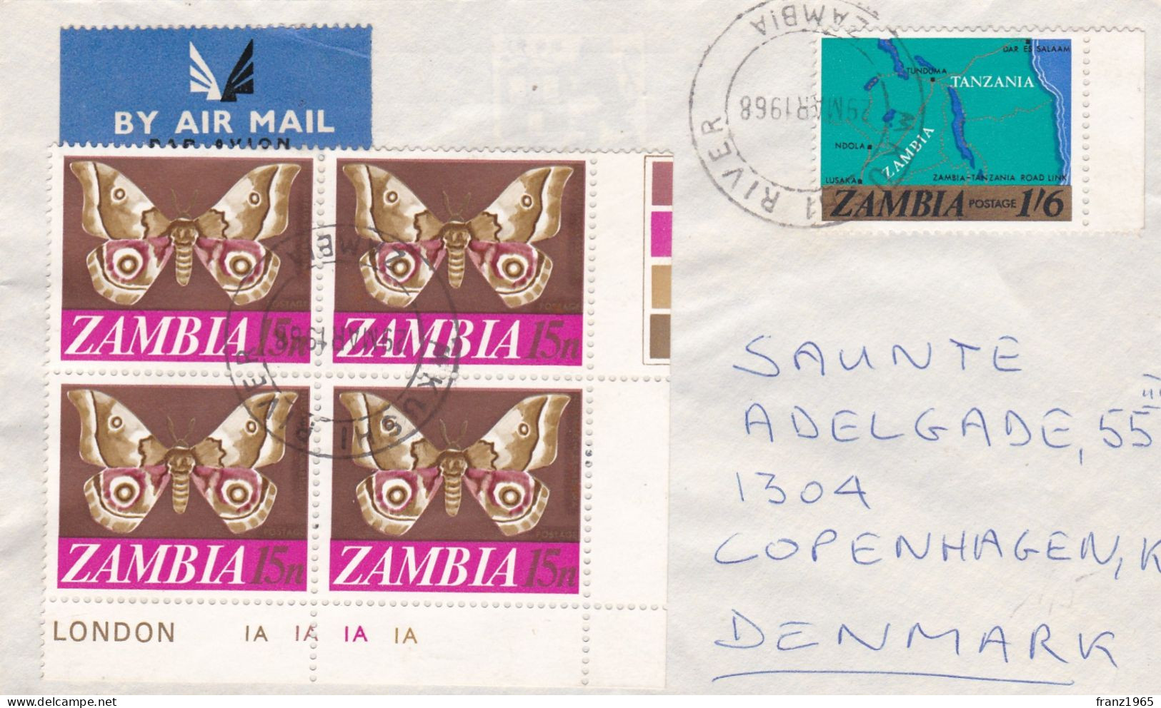 From Zambia To Denmark - 1968 - Zambie (1965-...)