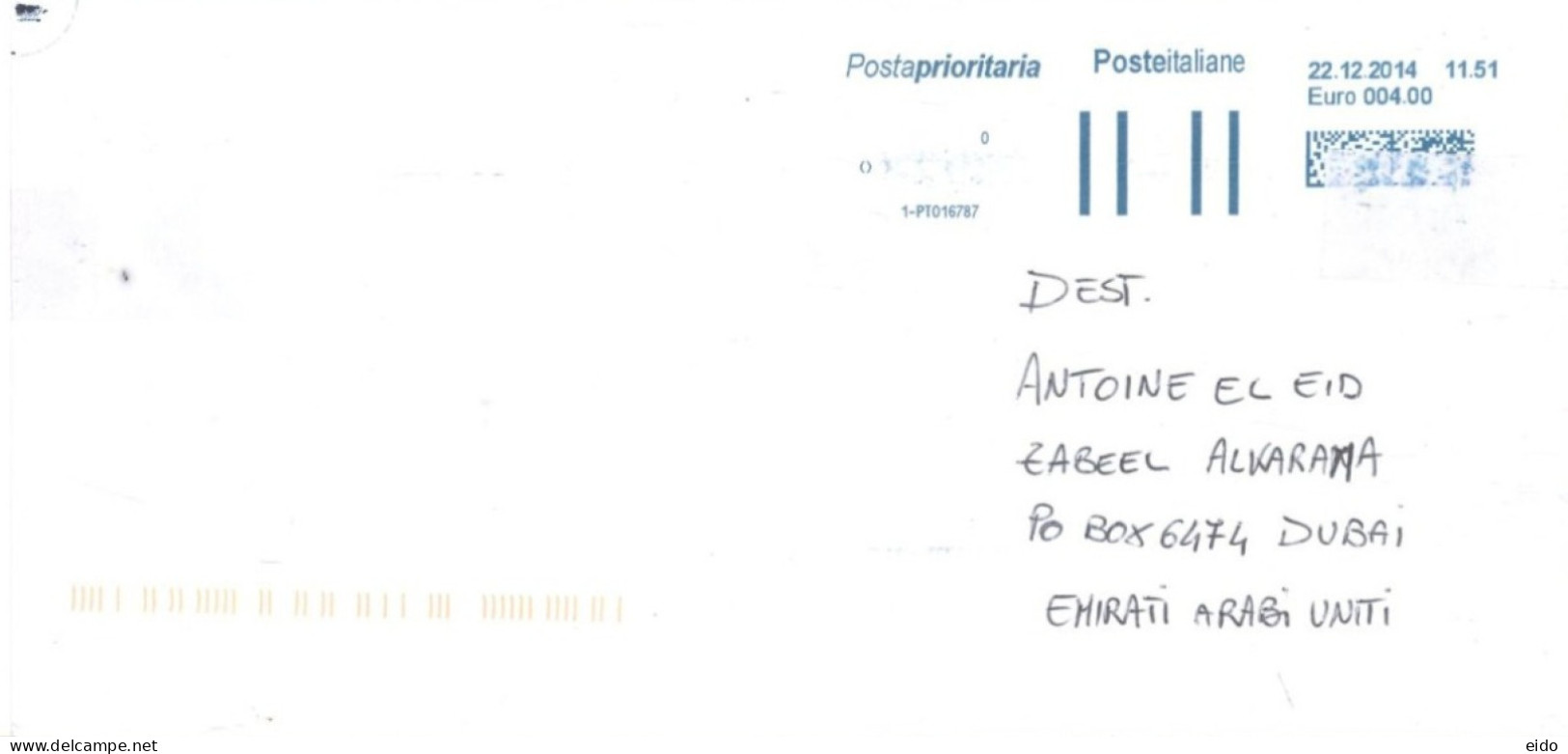 ITALY. - 2014, POSTAL FRANKING MACHINE COVER TO DUBAI. - 2011-20: Cartas & Documentos