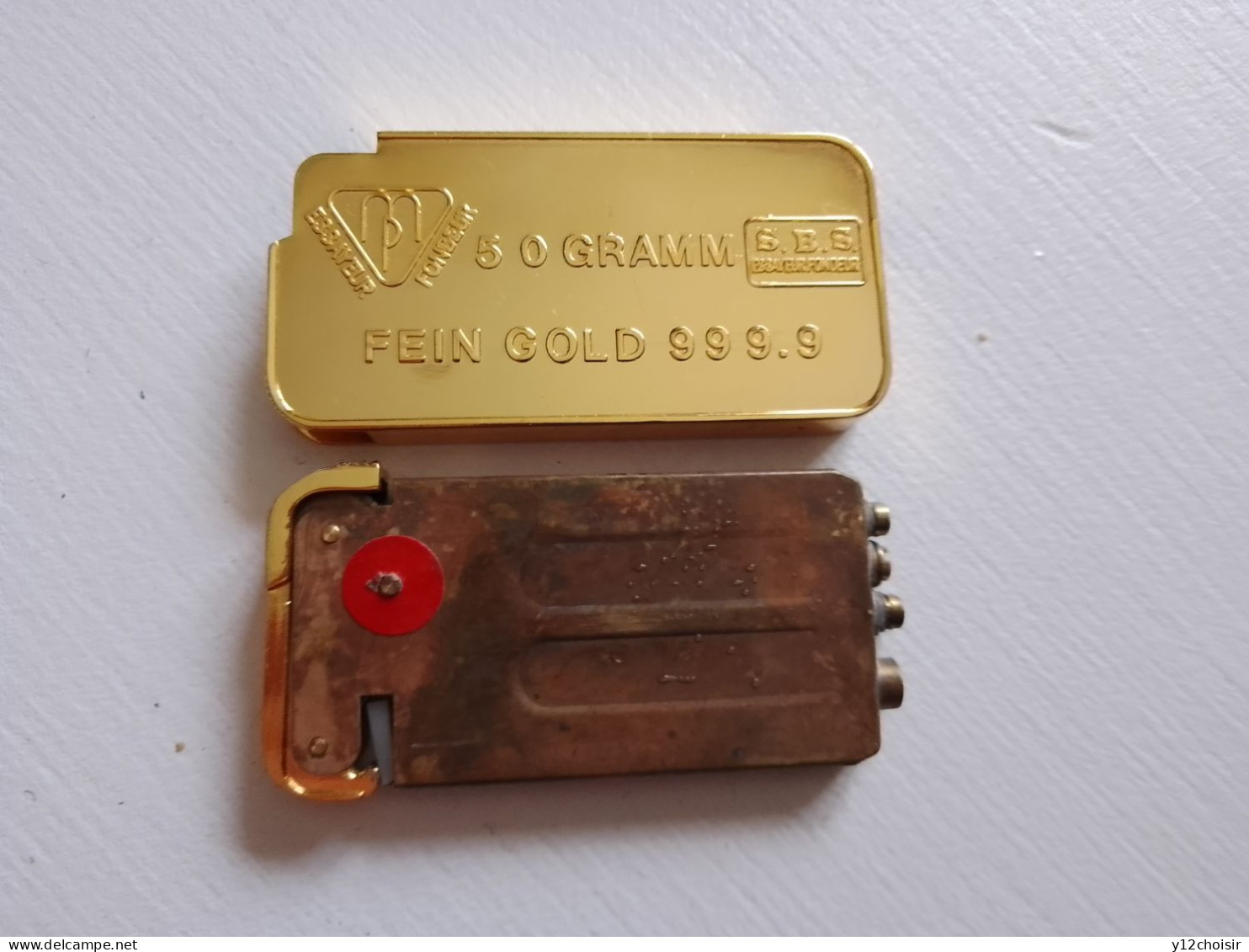 Briquet Société de Banque Suisse . Fein gold 999.9  repro lingot d'or 50 Grammes . SBS SCHWEIZERISCHER BANKVREIN