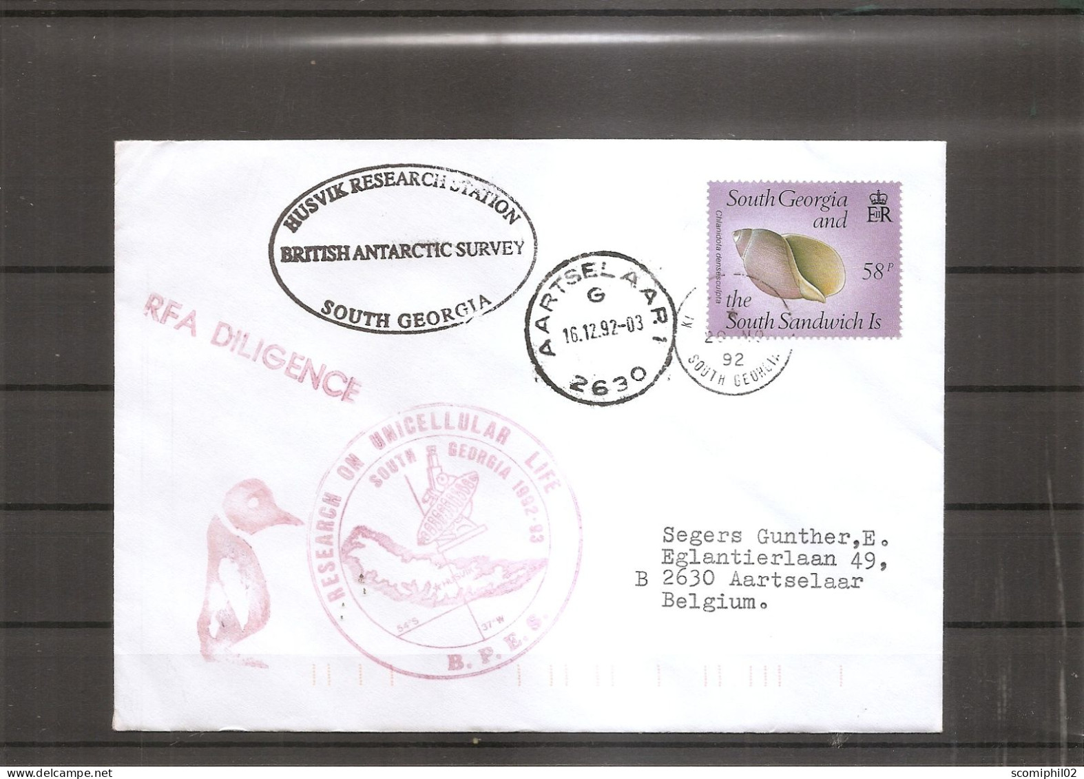 Géorgie Du Sud ( Lettre De 1992 De King Edouard Point Vers La Belgique à Voir) - Georgias Del Sur (Islas)