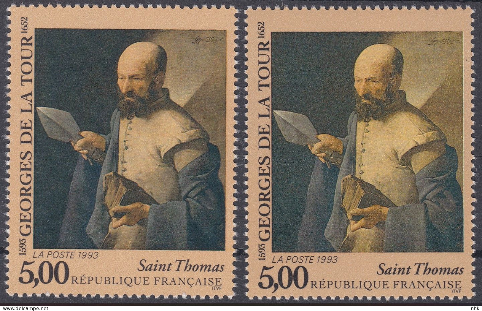 18583 Variété : N° 2828 Georges De La Tour Habit Rose Au Lieu De Jaune + Normal  ** - Unused Stamps