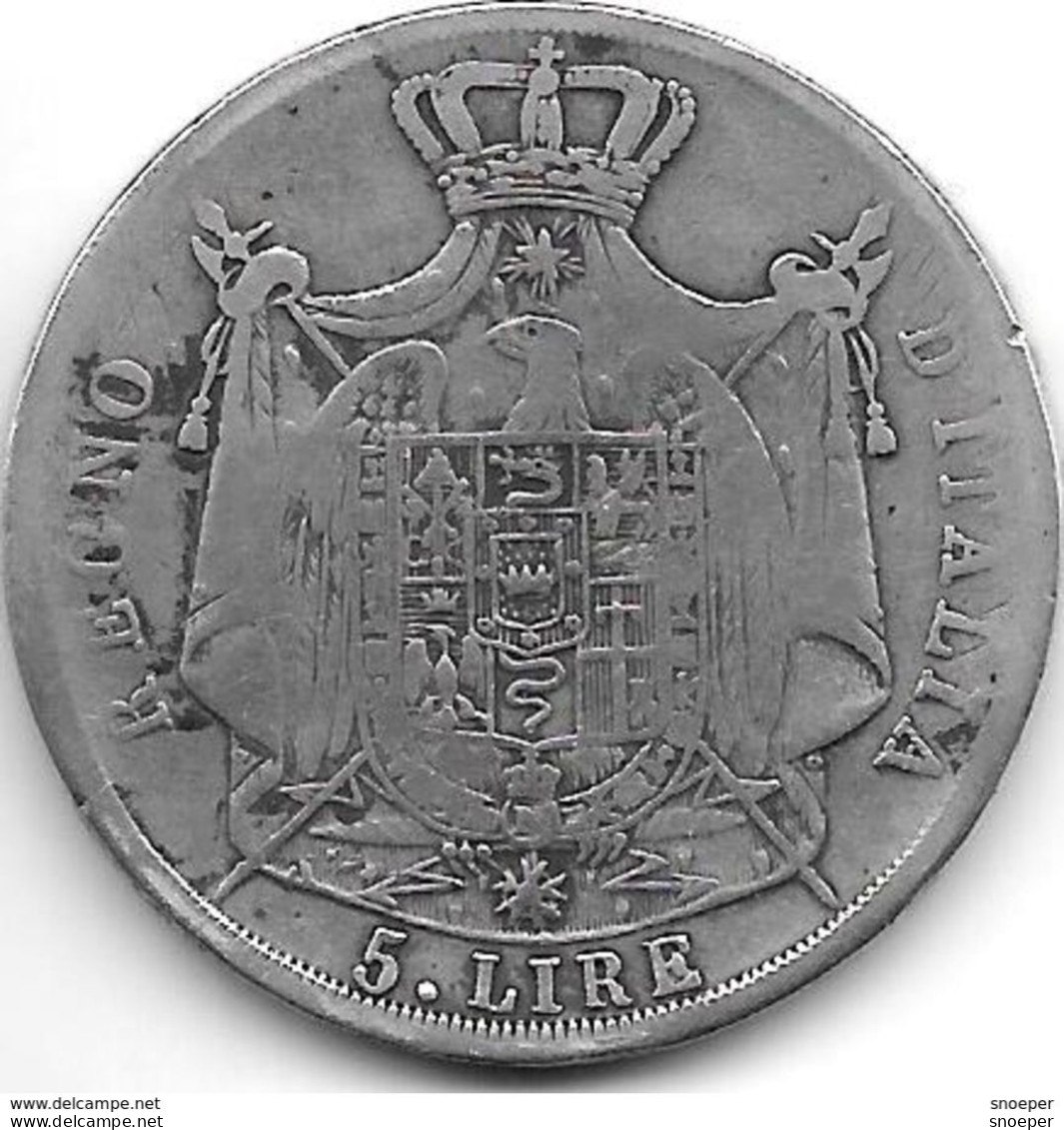 *italy Kingdom Of Napoleon 5 Lire 1811M  Km 10.4 - Napoleonische