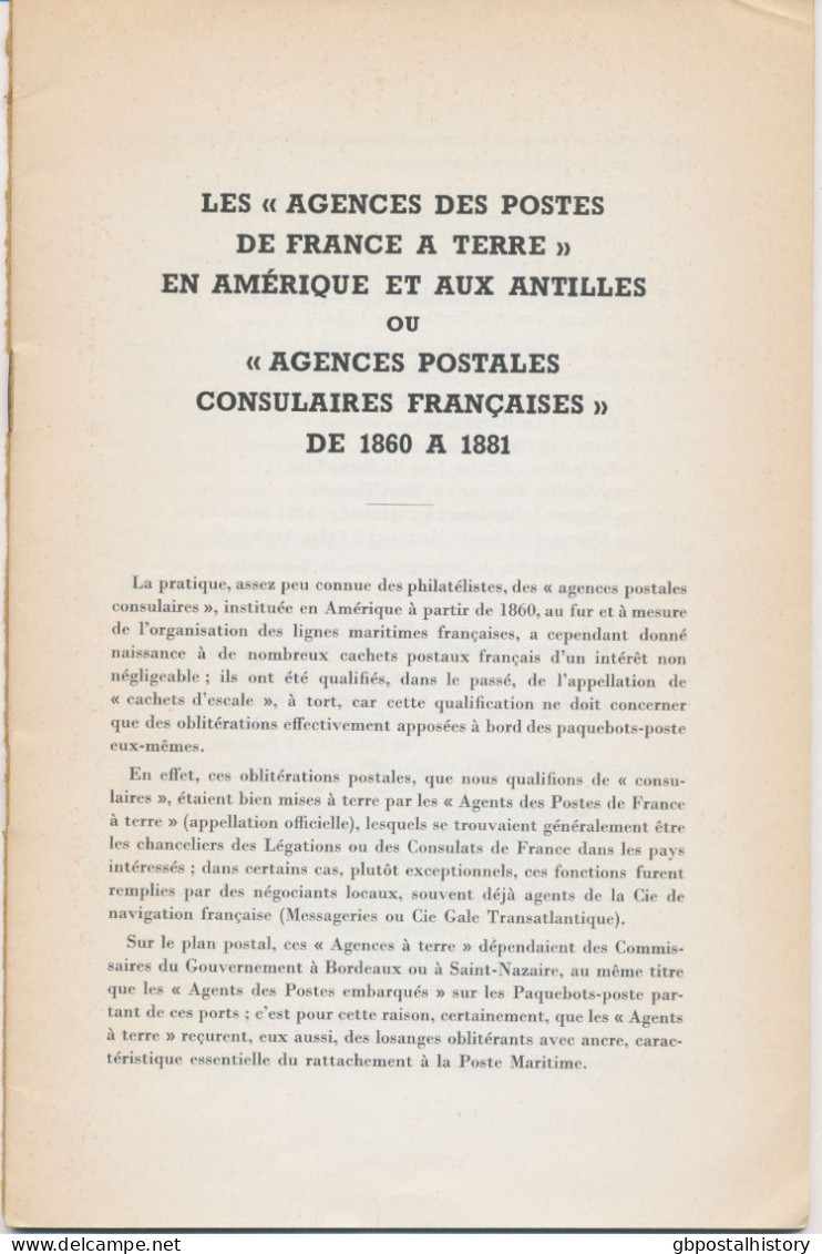 FRANCE Les "Agences Des Postes De France A Terre" En Amérique Et Aux Antilles Ou "Agences Postales Consulaires Francaise - Manuales