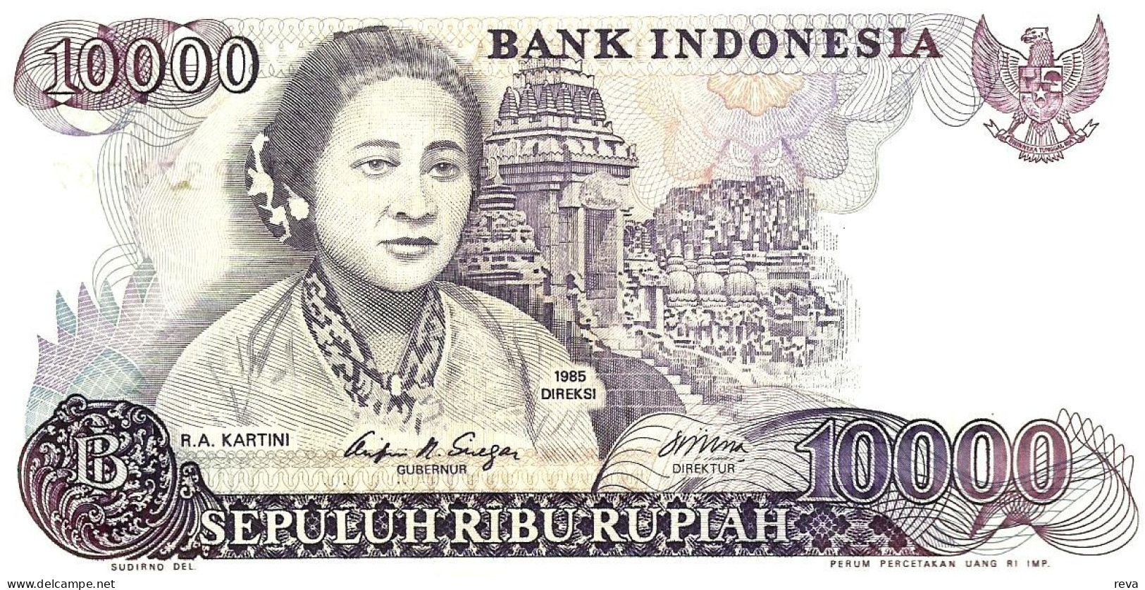 INDONESIA 10000 RUPIAH PURLE WOMAN FRONT AND BACK DATED 1985 P.126a UNC READ DESCRIPTION - Indonesia