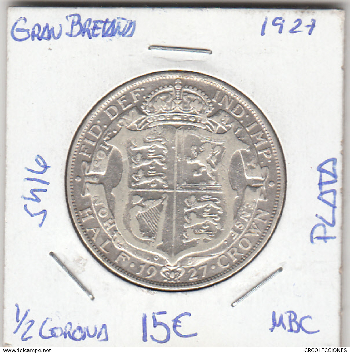 E5416 MONEDA GRAN BRETAÑA 0,5 CORONA 1927 PLATA MBC  - Andere - Europa