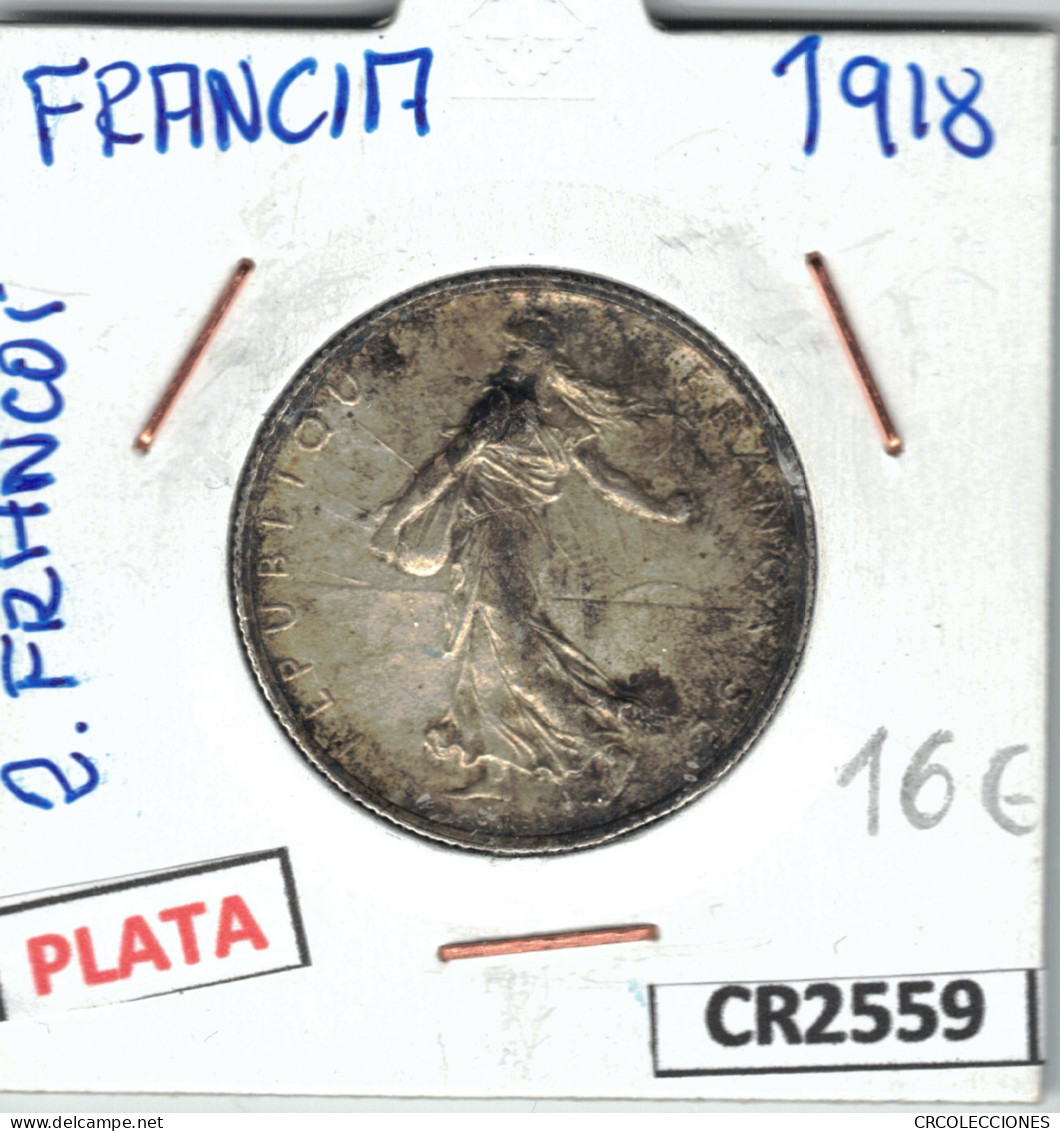 CR2559 MONEDA 2 FRANCOS FRANCIA PLATA 1918 - Andere - Europa