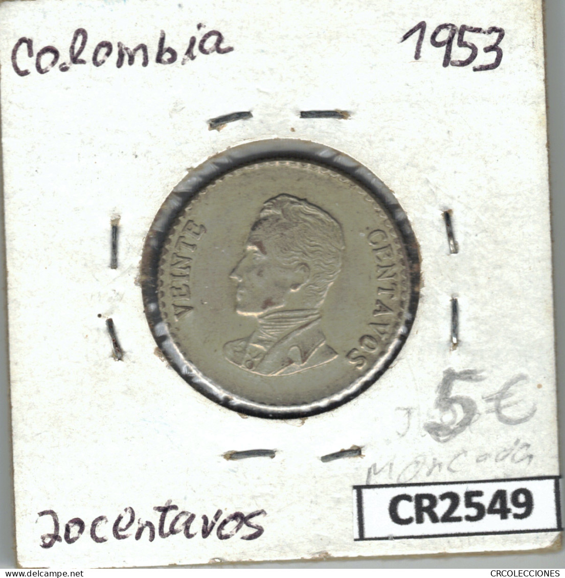 CR2549 MONEDA 20 CENTAVOS COLOMBIA 1953 - Sonstige – Amerika