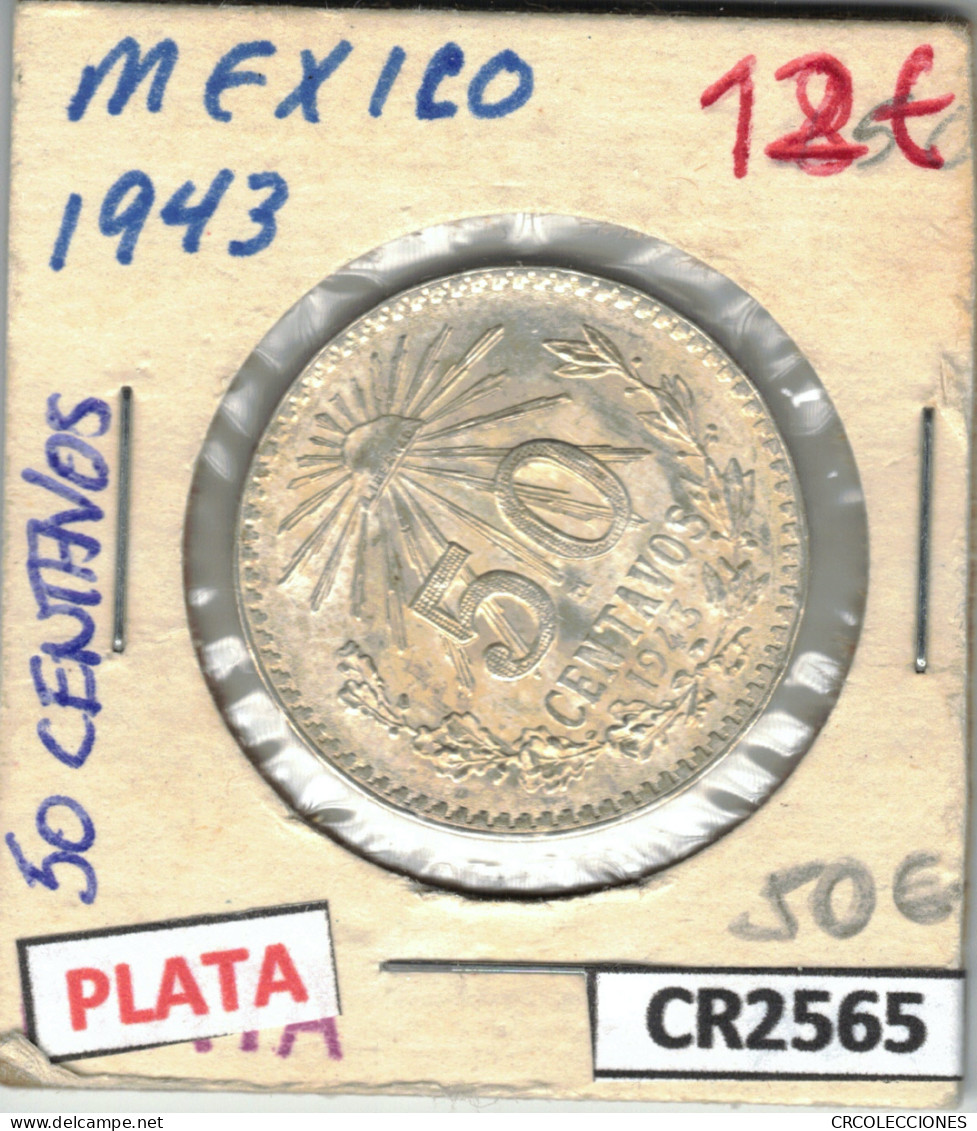 CR2565 MONEDA 50 CENTAVOS MEXICO PLATA 1943 - Autres – Amérique