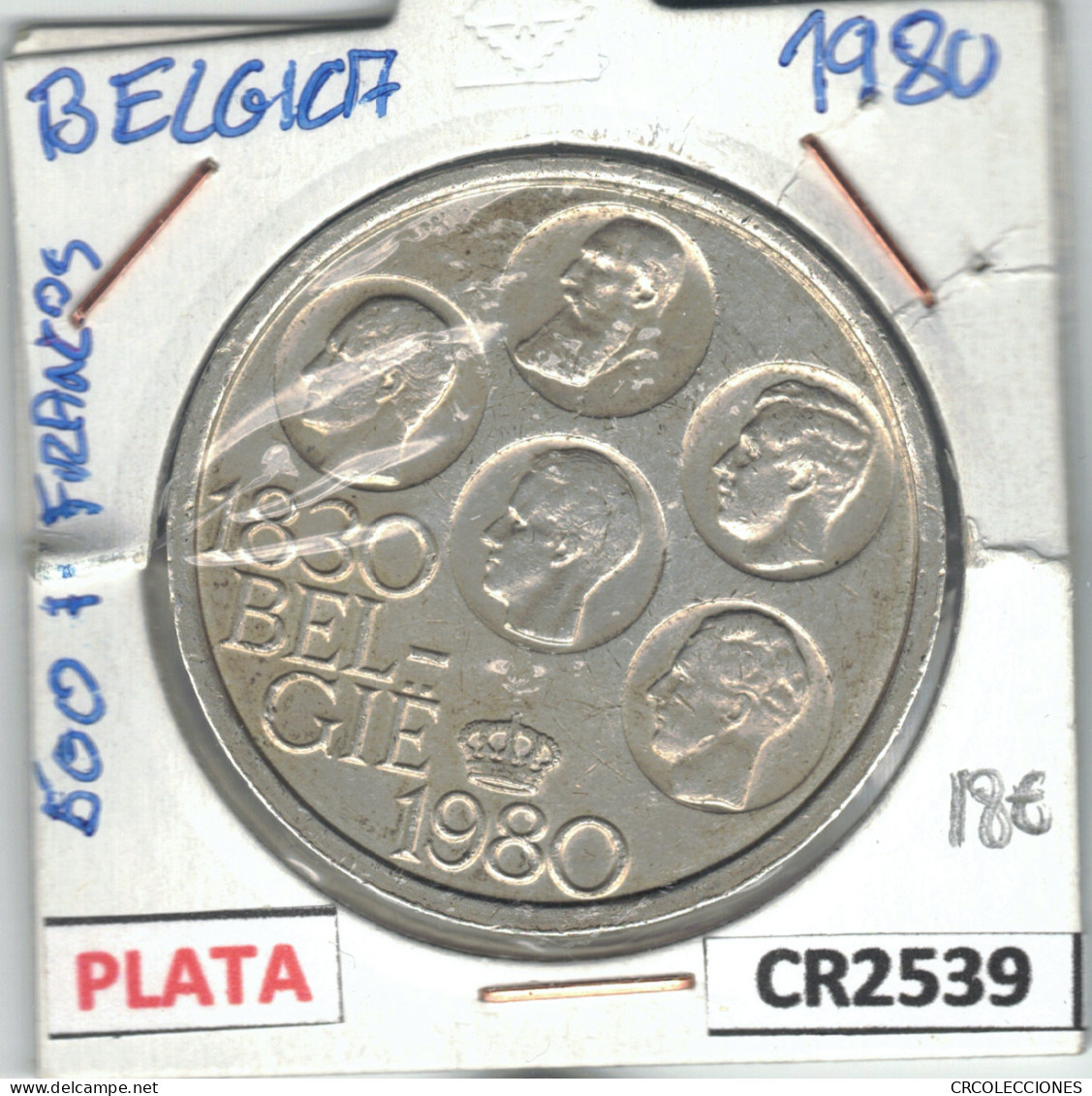 CR2539 MONEDA 500 FRANCOS BELGICA 150 AÑOS INDEPENDENCIA PLATA 1980 - Andere - Europa