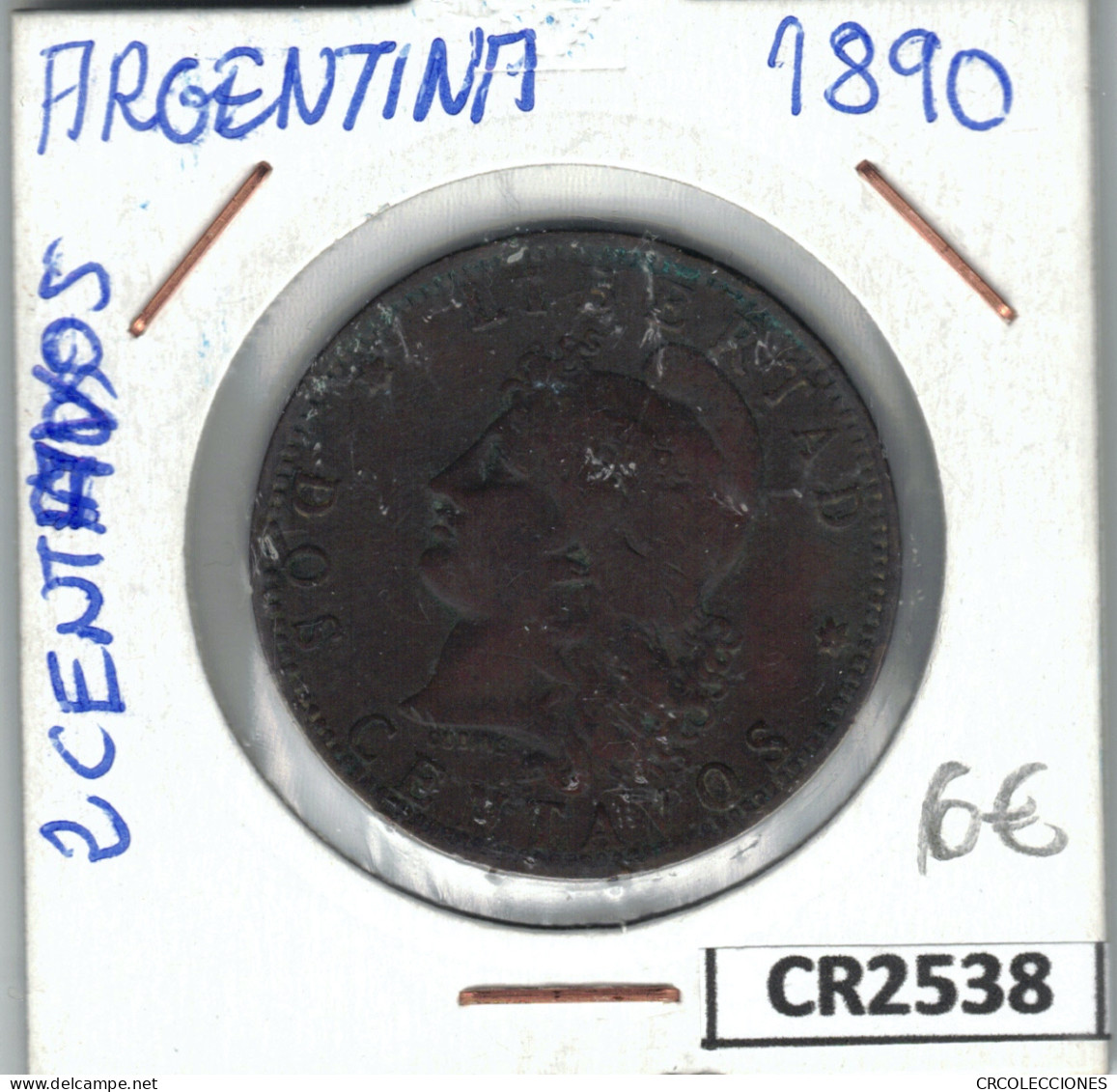 CR2538 MONEDA DOS CENTAVOS  ARGENTINA 1890 - Other - America