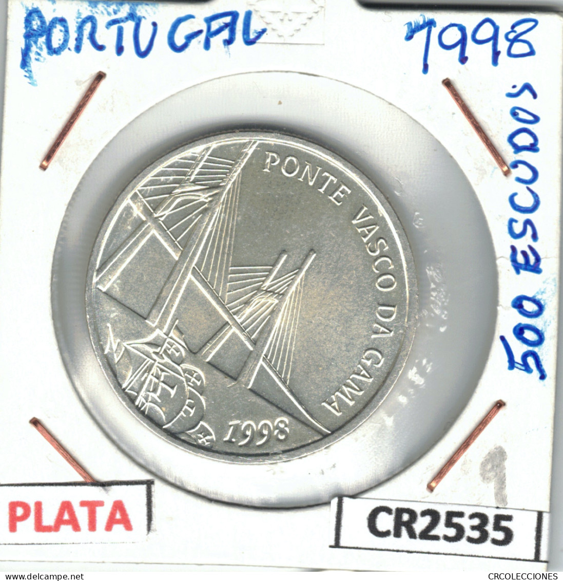 CR2535 MONEDA  500 ESCUDOS REPUBLICA DE PORTUGAL PLATA 1998 - Andere - Europa