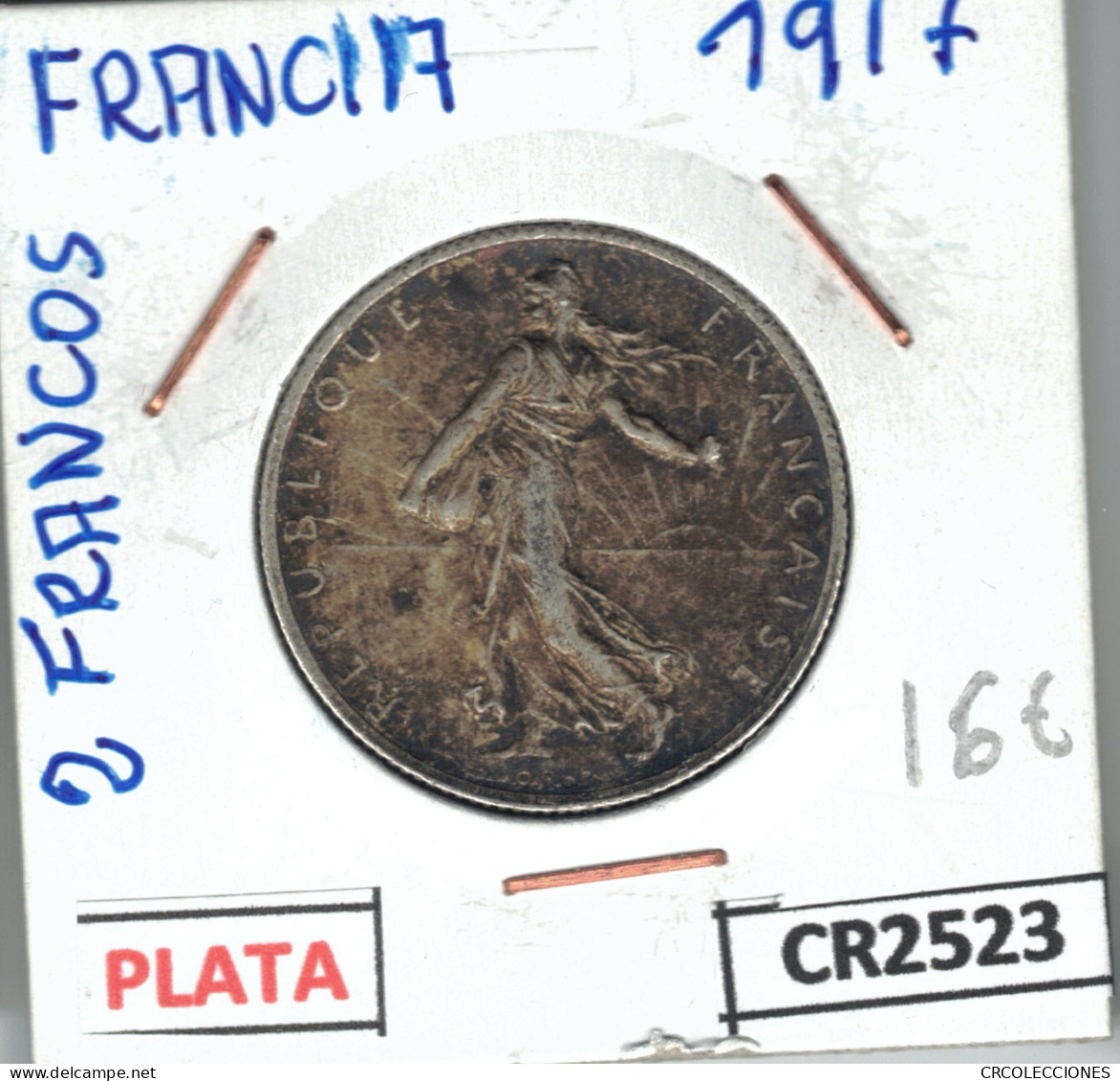 CR2523 MONEDA 2 FRANCS REPUBLICA FRANCESA PLATA 1917 - Andere - Europa