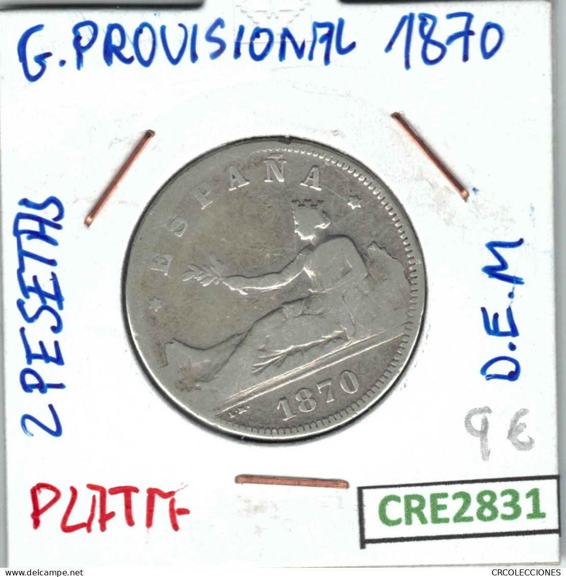 CRE2831 MONEDA 2 PTAS GOBIERNO PROVISIONAL PLATA 1870 - Otros & Sin Clasificación