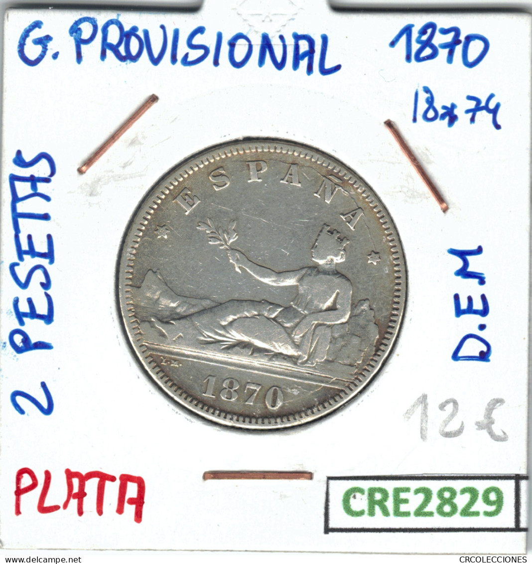 CRE2829 MONEDA 2 PTAS GOBIERNO PROVISIONAL PLATA 1870 - Otros & Sin Clasificación