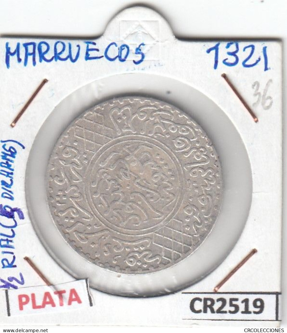 CR2519 MONEDA MARRUECOS MEDIO RIAL (5 DIRHAMS) PLATA 1321 - Sonstige – Afrika