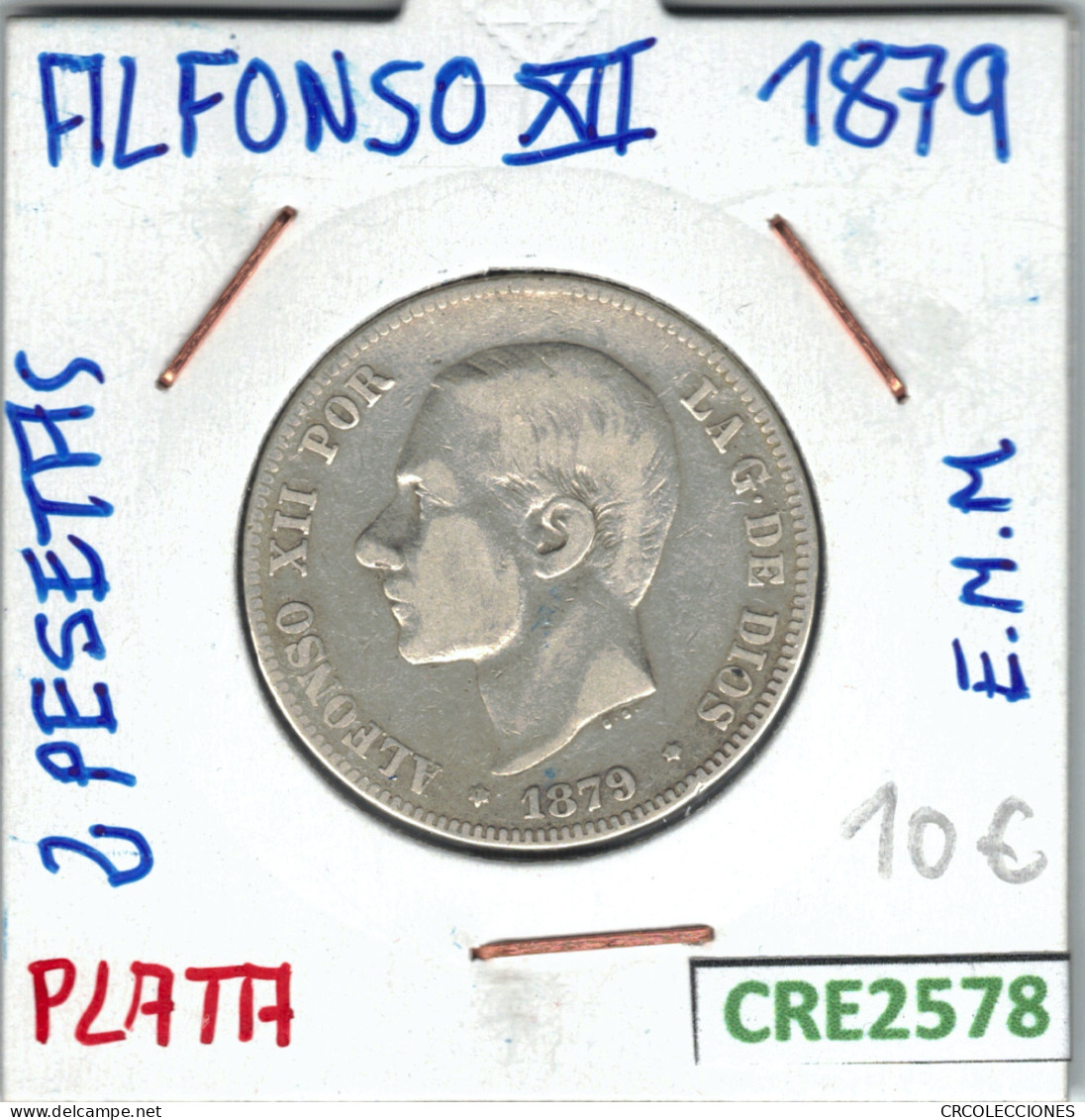 CRE2578 MONEDA 2 PTAS ALFONSO XII PLATA 1879 - Otros & Sin Clasificación