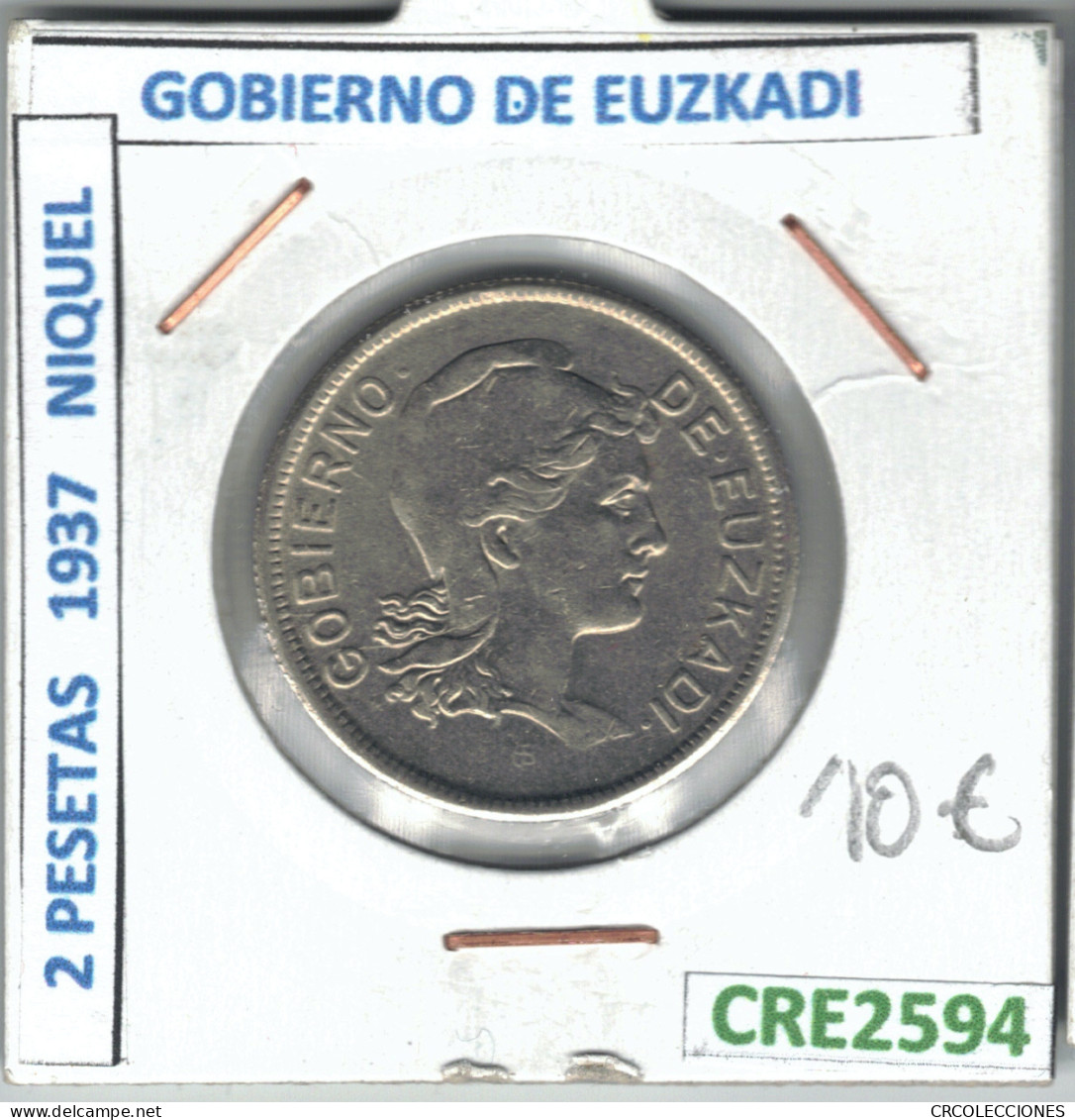 CRE2594 MONEDA 2 PTAS GUERRA CIVIL GOBIERNO DE EUZKADI NIQUEL 1937 - Andere & Zonder Classificatie