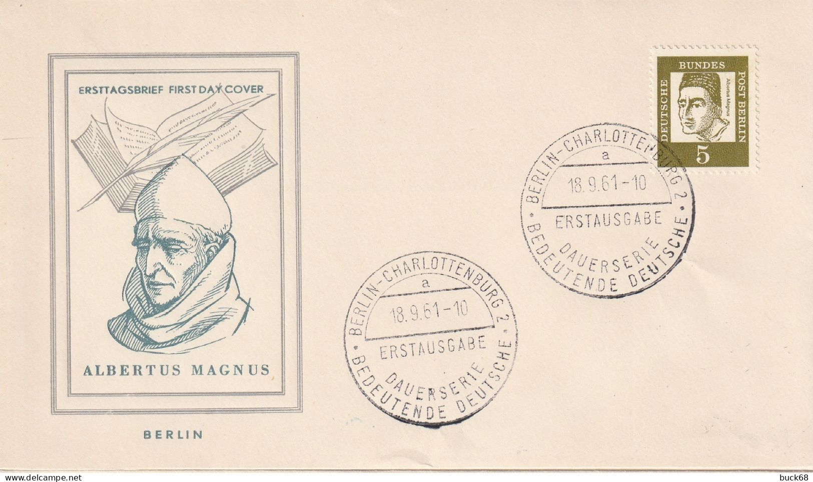 ALLEMAGNE BERLIN GERMANY 178 FDC Premier Jour Erstausgabe Albertus MAGNUS Frère Dominicain, Philosophe, Théologien 1961 - 1948-1970