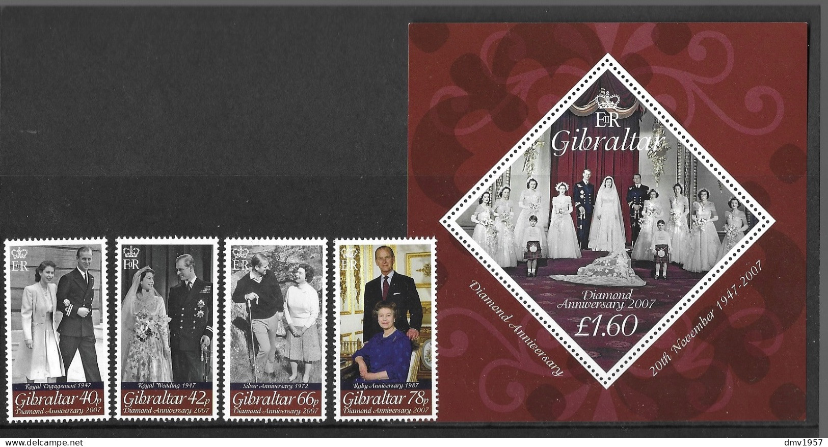 Gibraltar 2007 MNH Diamond Wedding Of QEII & Prince Philip Sg 1196/9 & MS 1200 - Gibraltar