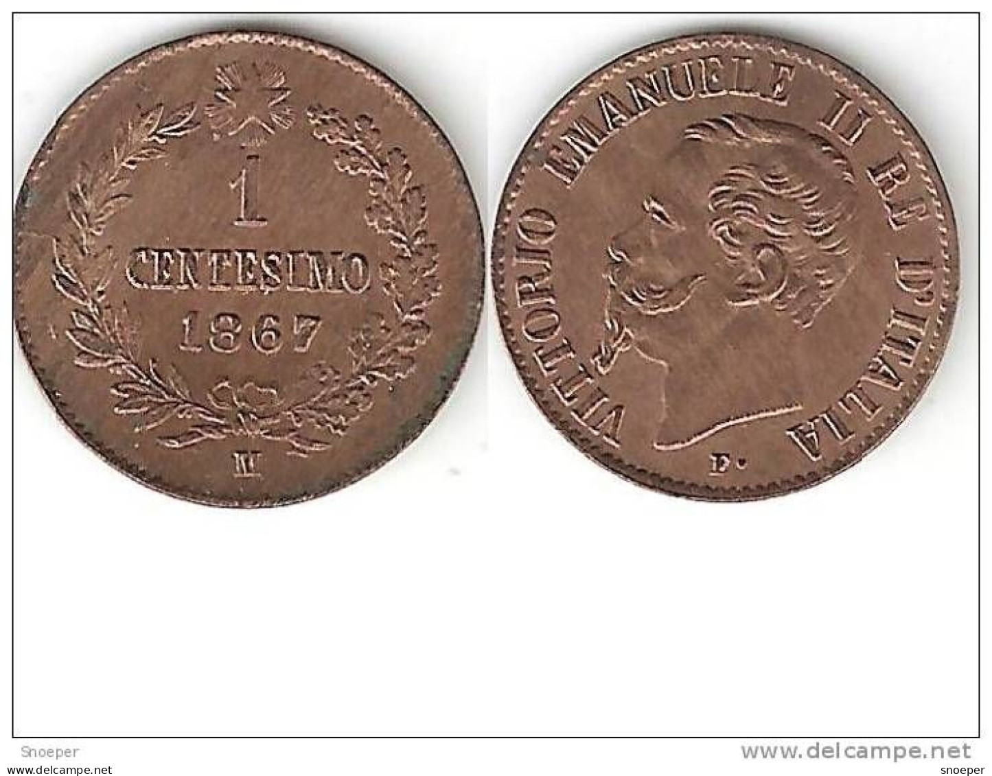 Italy 1 Centesimo 1867 M Km 1.1  Unc !!!!!!catalog Val  Xf+ =60,00$ - 1861-1878 : Victor Emmanuel II