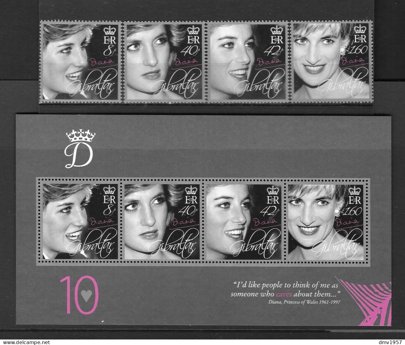 Gibraltar 2007 MNH 10th Death Anniv Of Princess Diana Sg 1202/5 & MS 1206 - Gibraltar