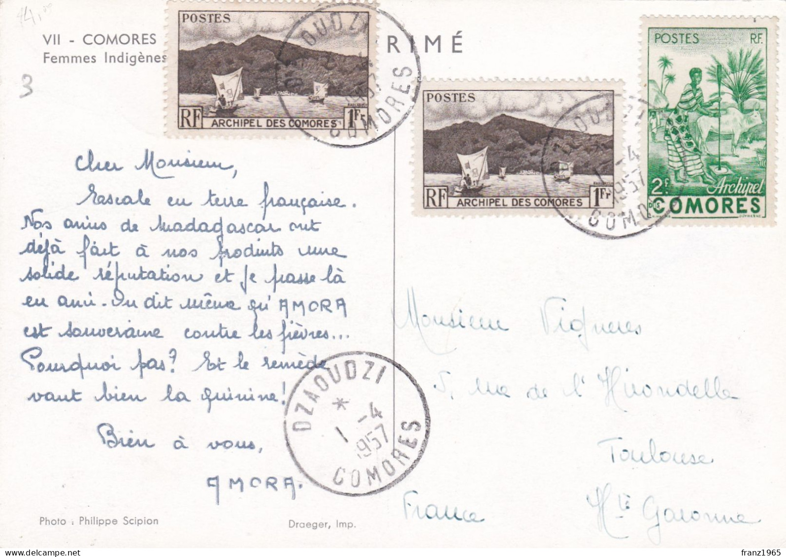 From Comoros To France - 1957 - Briefe U. Dokumente