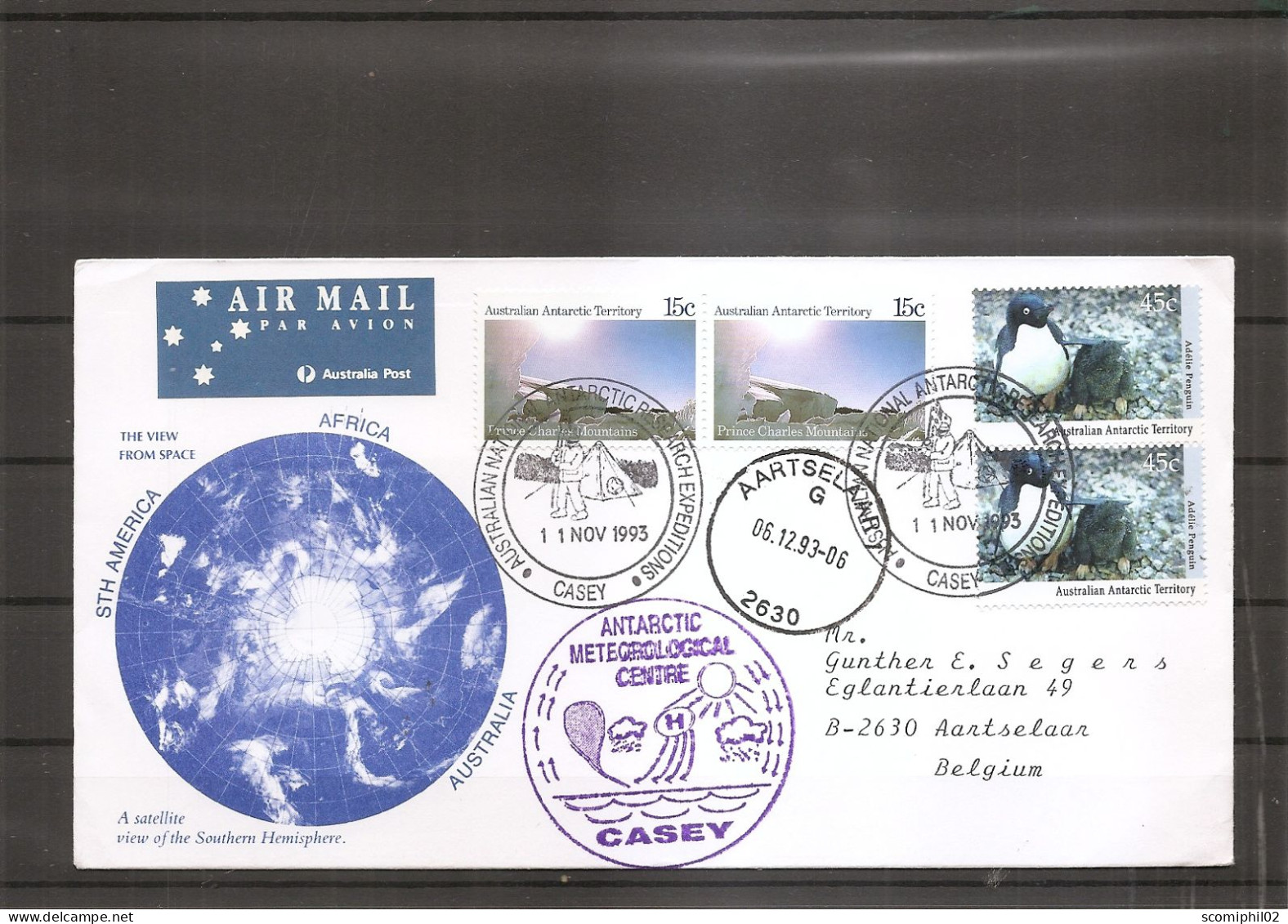 AAT ( Lettre Par Avion De 1993 De Casey Vers La Belgique à Voir) - Storia Postale