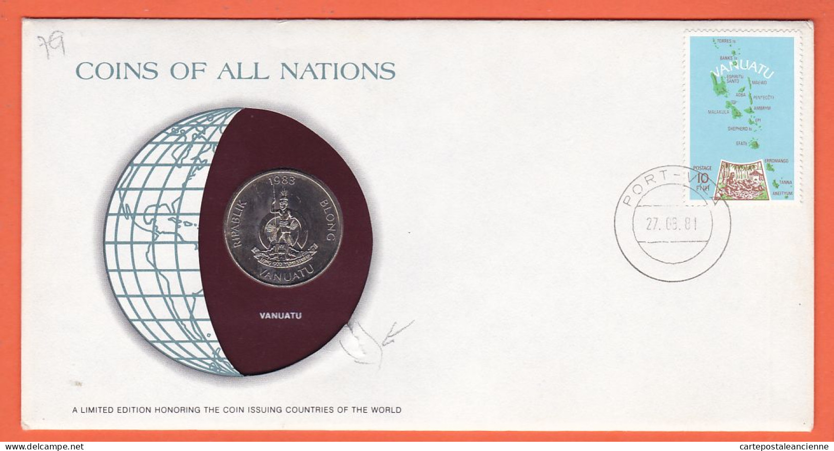 28315 / VANUATU 20 Vatu 1983 FRANKLIN MINT Coins Nations Coin Limited Edition Enveloppe Numismatique Numiscover - Vanuatu