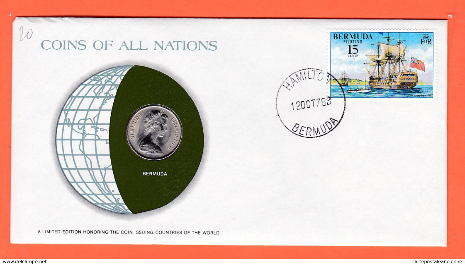 28299 / BERMUDA 25 Cents 1975 Bermudes FRANKLIN MINT Coins Nations Coin Ltd Edition Enveloppe Numismatique Numiscover - Bermuda