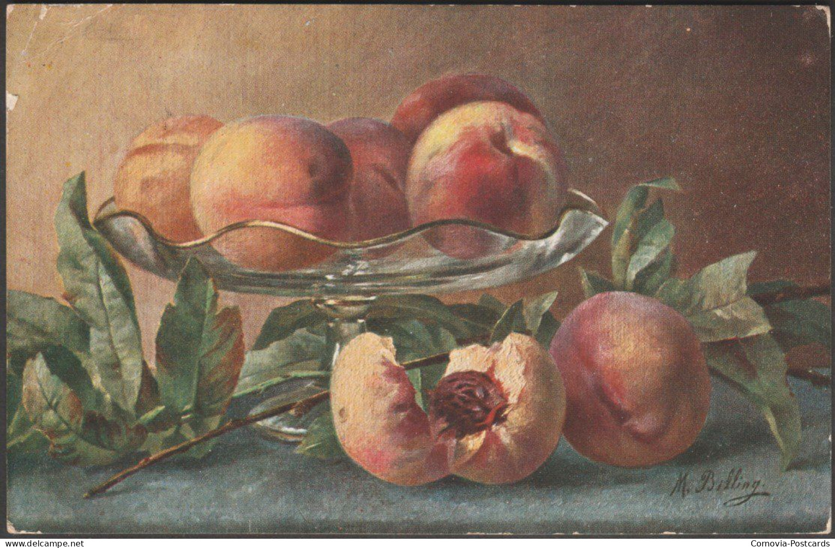 Marie Billing - Still Life With Peaches, 1904 - Ernest Nister Postcard - Billing, M.