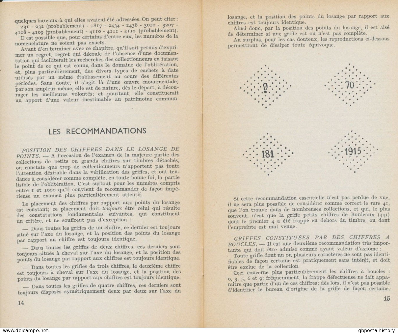 Les Oblitérations "Petits Chiffres" Des Bureaux De Poste Francais (1852-1862). S/B 1955 Pierre Magné, 56 Pages, Handbook - France