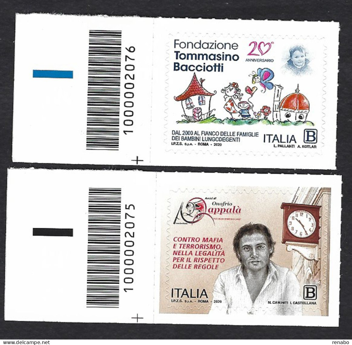 Italia 2020; Fondazione Tommasino Bacciotti Onlus + Amici Di Onofrio Zappalà, Serie Completa, Barre A Sinistra - Bar Codes