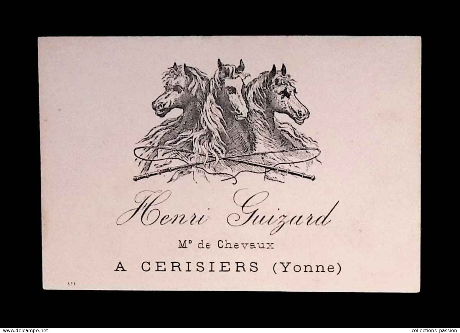 Carte De Visite, Henri Guizard, Marchand De Chevaux à Cerisiers, Yonne - Visitekaartjes