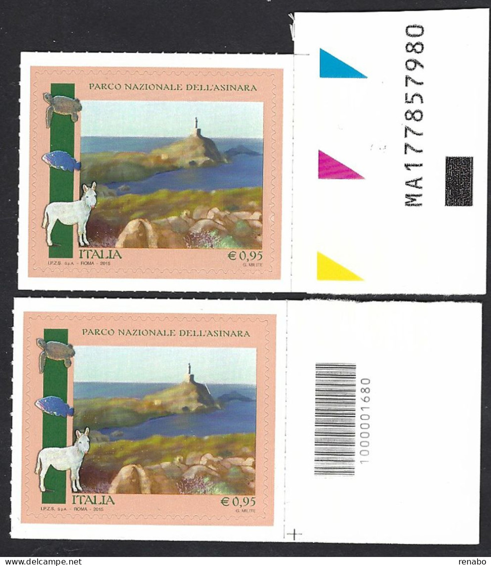 Italia 2015; Parco Nazionale Dell' Asinara: Parchi, Giardini, Orti: Francobollo A Barre Inferiori + Alfanumerico. - Barcodes