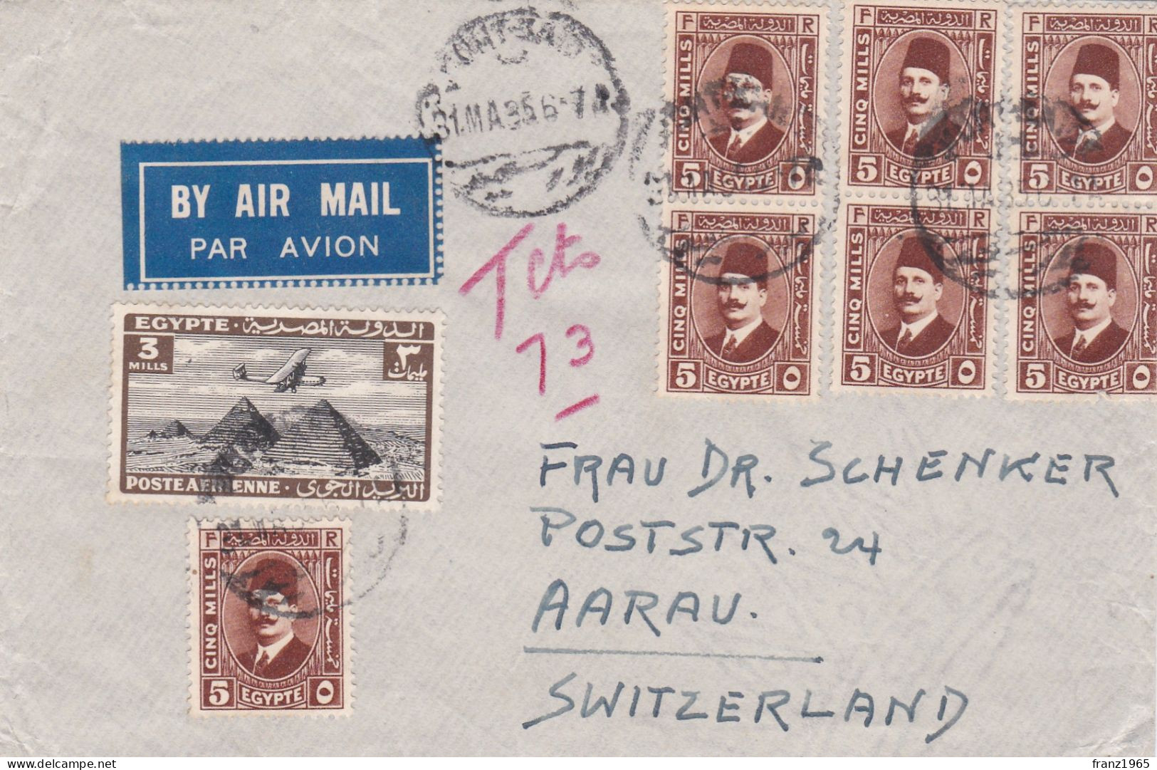 From Egypt To Swiss - 1935 - Lettres & Documents