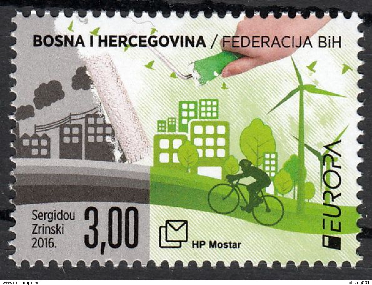 Bosnia Croatia 2016 Europa CEPT Think GREEN Environment Bicycle Wind Farm Joint Issue, MNH - 2016