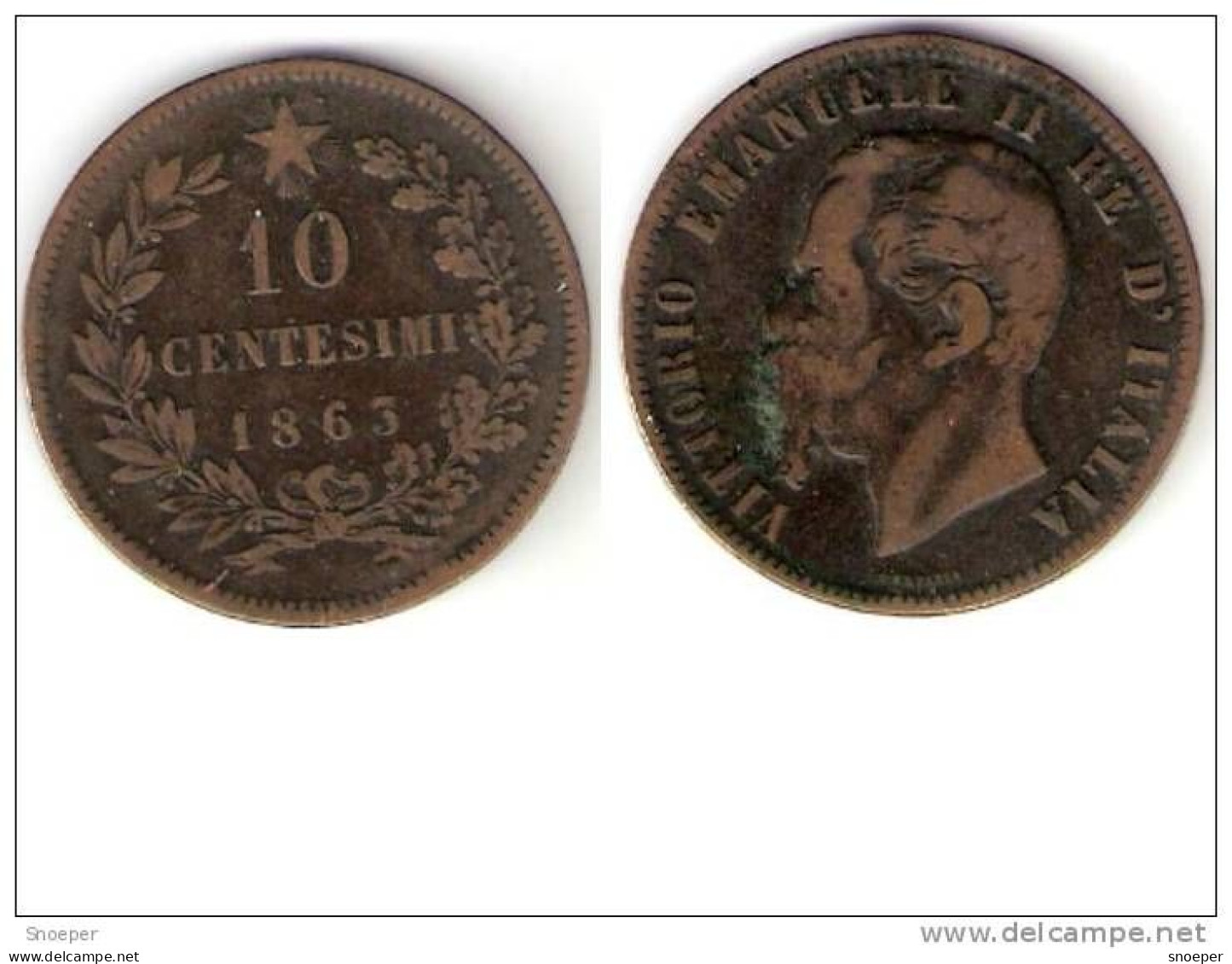 Italy10 Centesimi 1863  Km11.2    F+ - 1861-1878 : Victor Emmanuel II