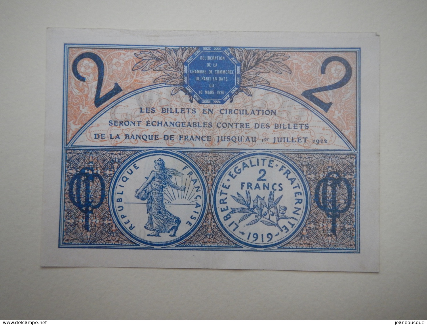 DEUX FRANCS CHAMBRE DE COMMERCE DE PARIS 1920 - Cámara De Comercio