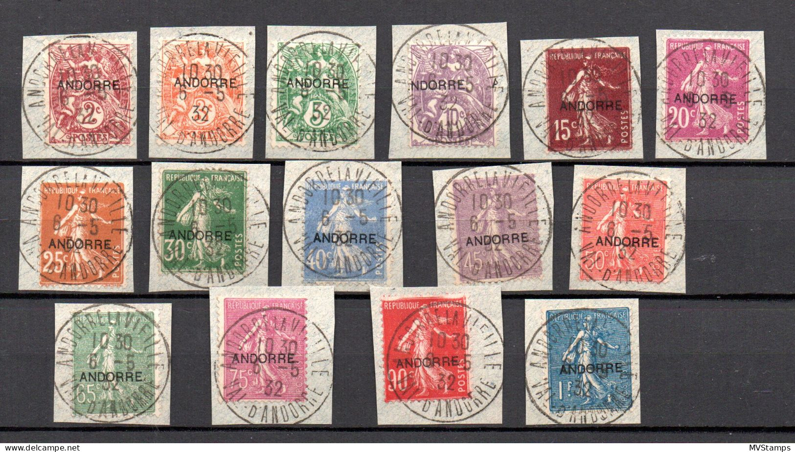 Andorra 1931 Satz 3/17 Freimarken Mit Aufdruck Gebraucht Auf Briefstucke - Gebruikt