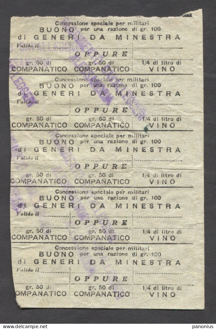 Italia Italy WW2 - Military Buoni Alimentari / Food Coupons Tickets, Lot 5 Pcs - Documenti