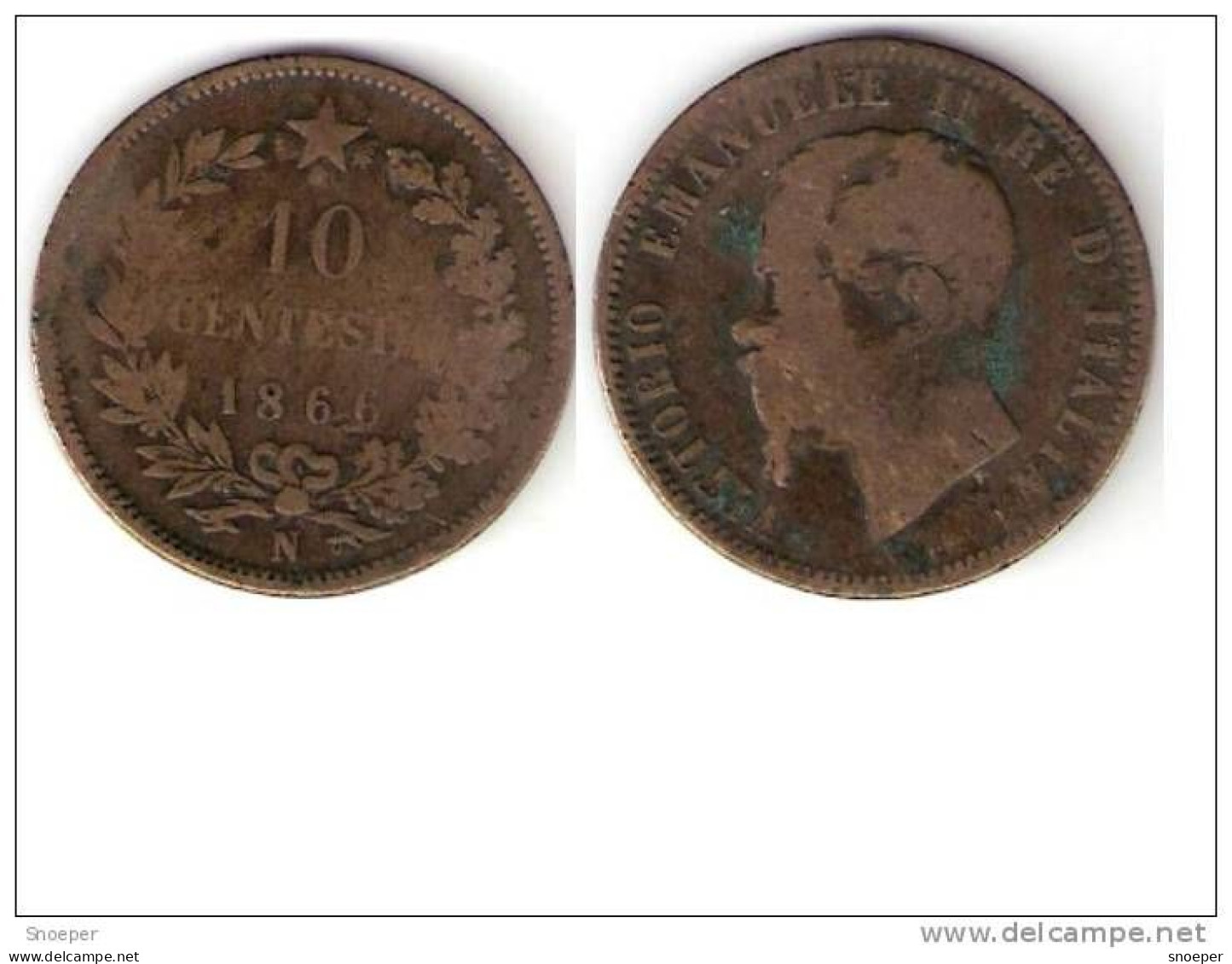 Italy10 Centesimi 1866 N   Km11.4  Fr - 1861-1878 : Victor Emmanuel II