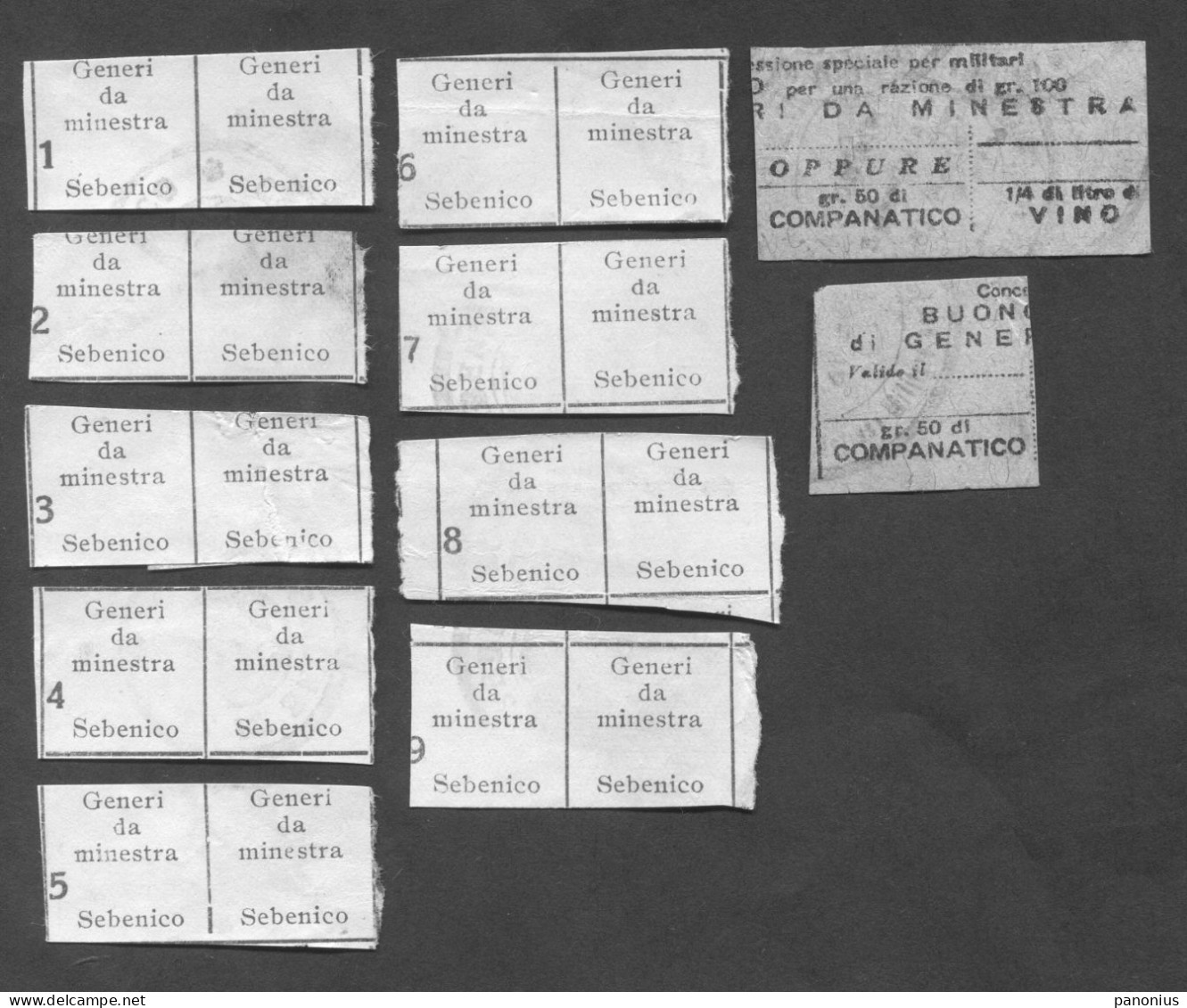 Italia Italy WW2 - Military Buoni Alimentari / Food Coupons Tickets, Lot 11 Pcs / Sebenico Šibenik Dalmatia, Rare !! - Documenti