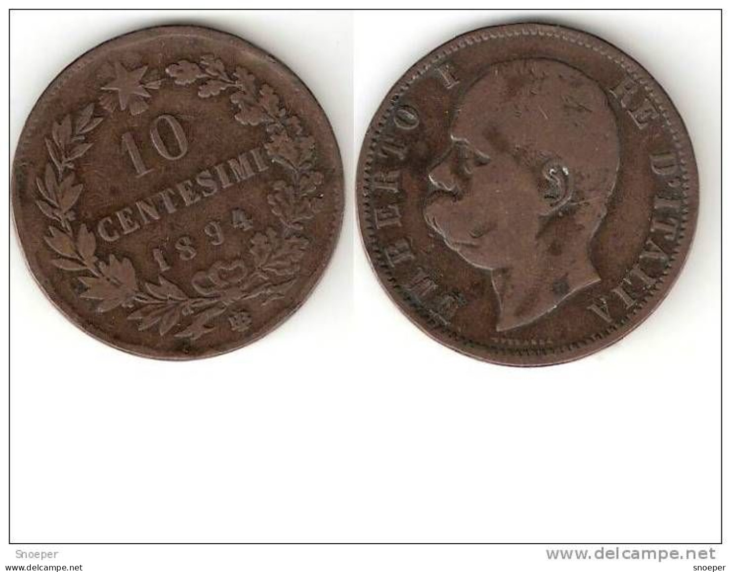 Italy 10 Centesimi 1894 BI Km 27.1  Fr+ - 1878-1900 : Umberto I.