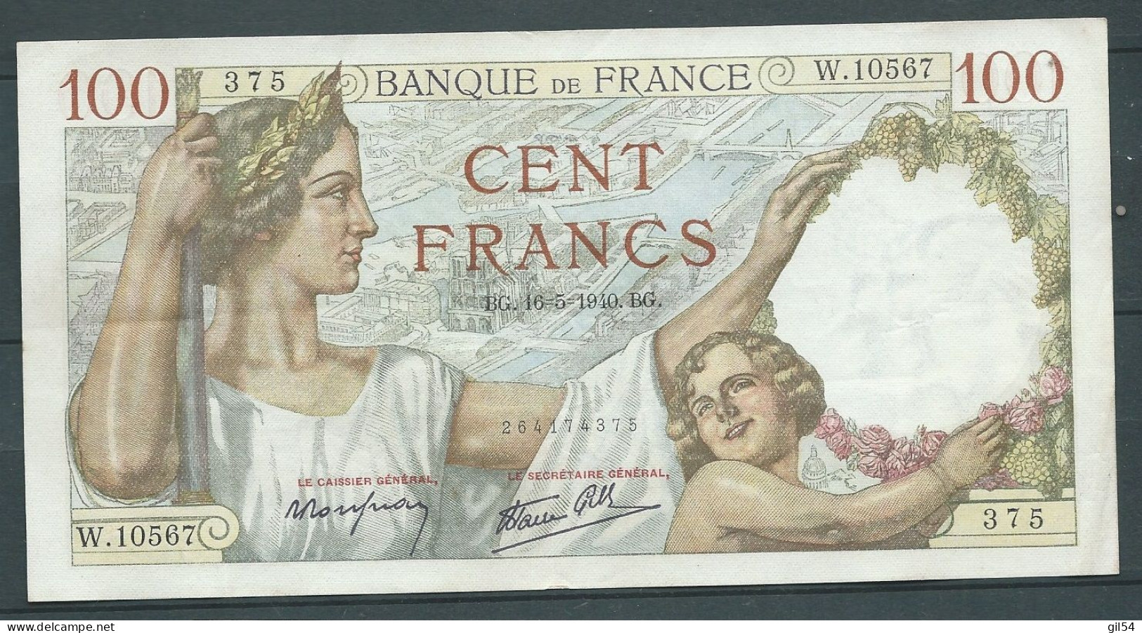 France - Billet 100 Francs SULLY Legers Plis , Pas D'épinglage, 16/05/1940 W.10567 375 - Laura 54 20 - 100 F 1939-1942 ''Sully''