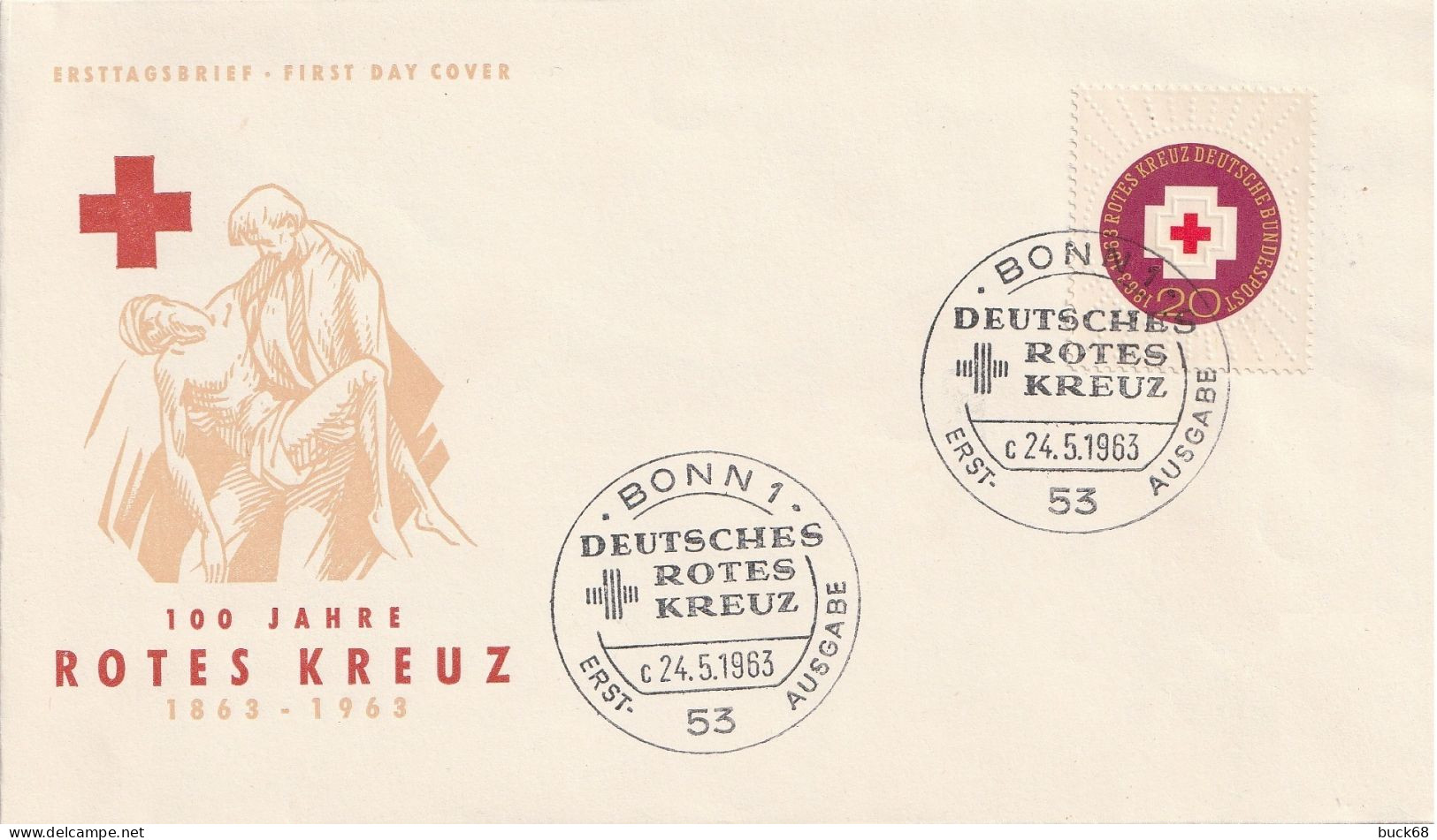 ALLEMAGNE BUND GERMANY RFA Poste  272 FDC Ersttagbrief Centenaire Croix-Rouge Rotes Kreuz 24.5.1963 Bonn - 1961-1970