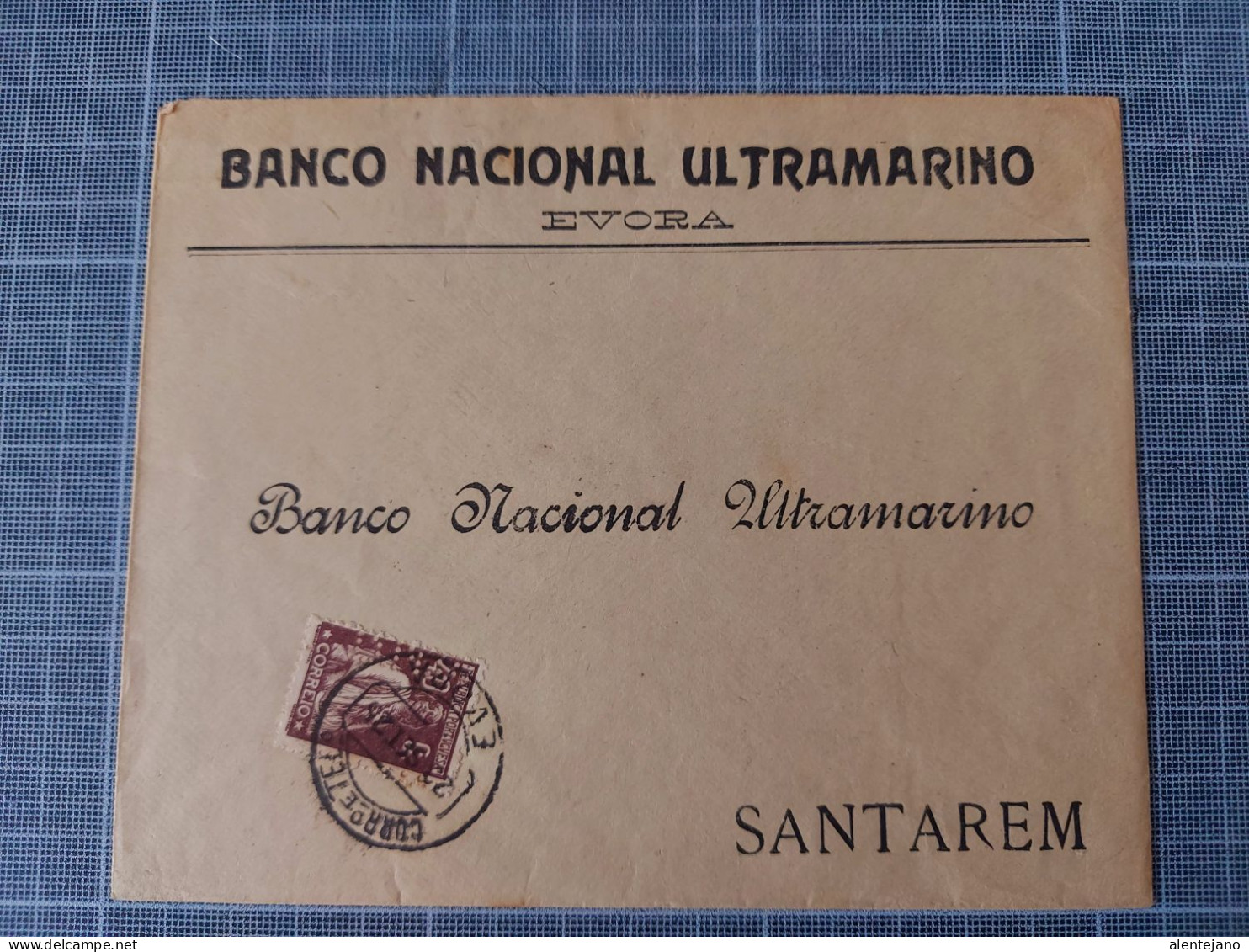 Portugal,  Carta De Evora Para Santarem, 1925 Selo Perfurado, Banco Ultramarino - Lettres & Documents