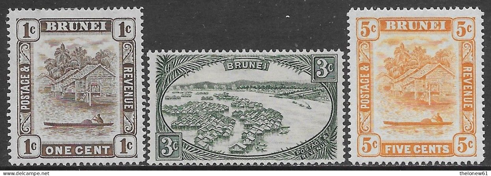 Brunei British Colonies 1947 Brunei River 3val Mi N.58,60-61 MH * - Brunei (...-1984)