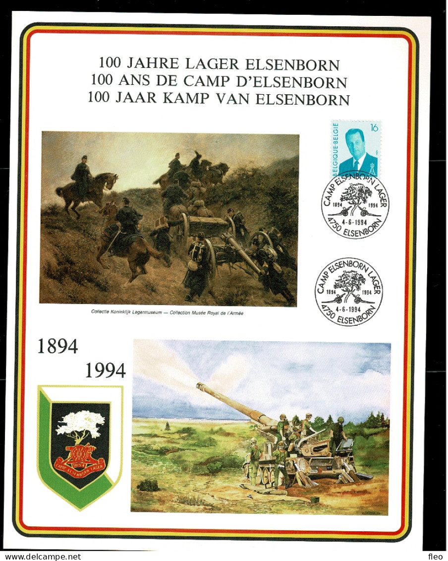 1994 BELG.MIL.CARD : 150 ANS DE CAMP D'ELSENBORN / 100 JAAR KAMP VAN ELSENBORN - Gedenkdokumente